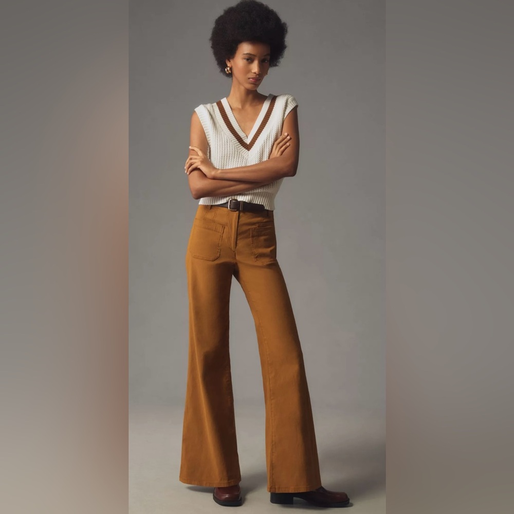 Anthropologie Wide-Leg Flare Jeans in Mustard Brown
